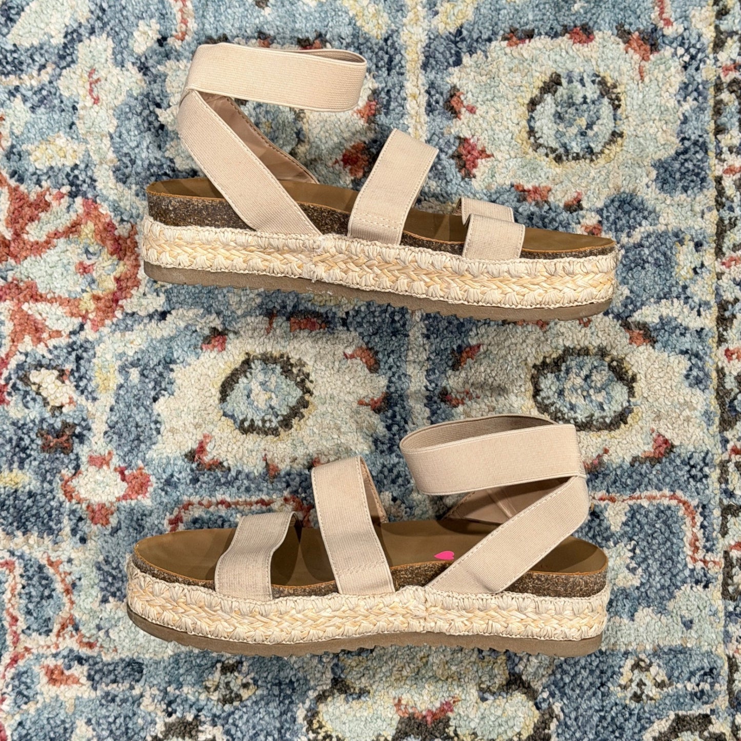 Steve Madden Bandi Sandals Girls 3 Tan Elastic Espadrille Platform1