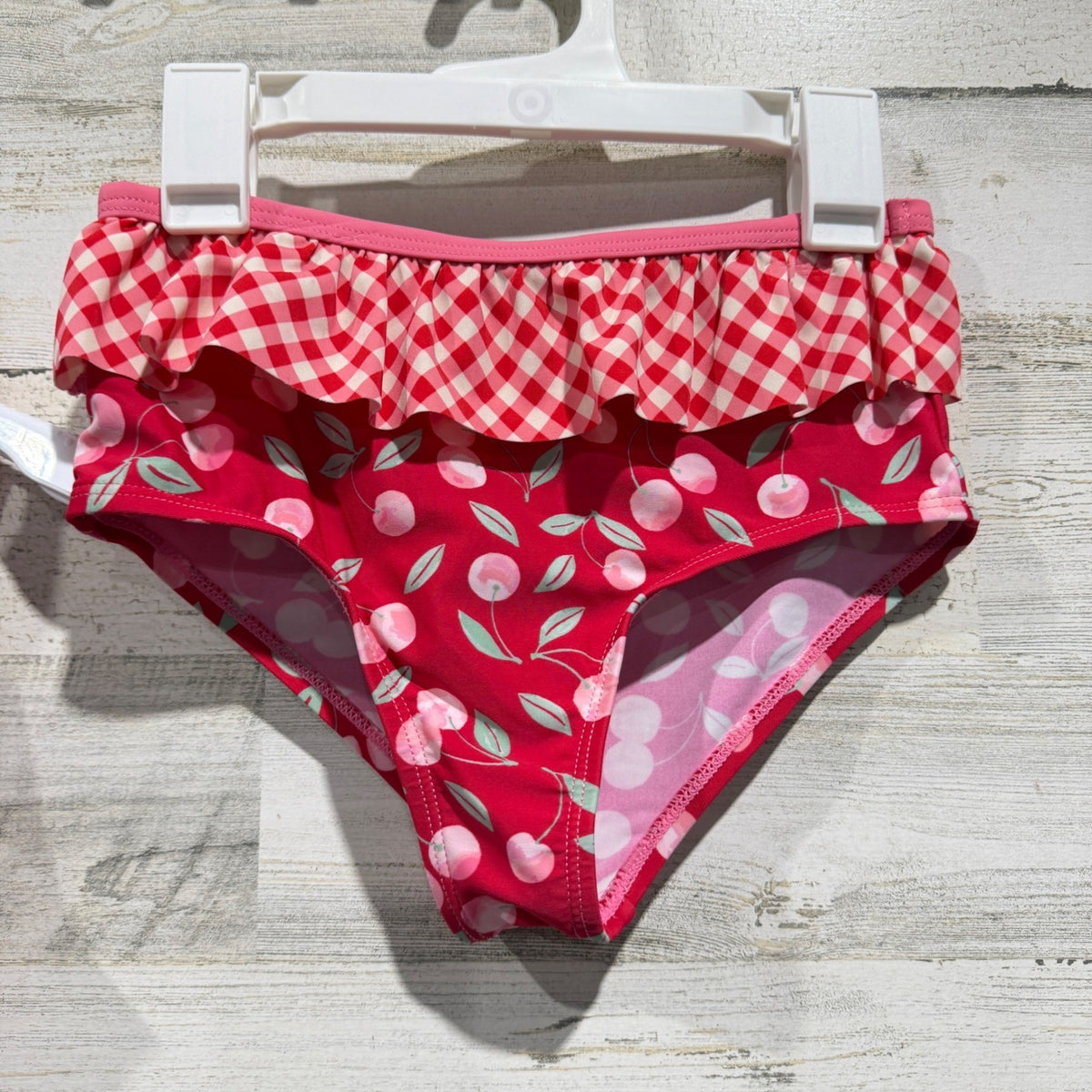 Matilda Jane Tankini Swimsuit Girls 10 Red Cherry Gingham Ruffle Retro EUC2