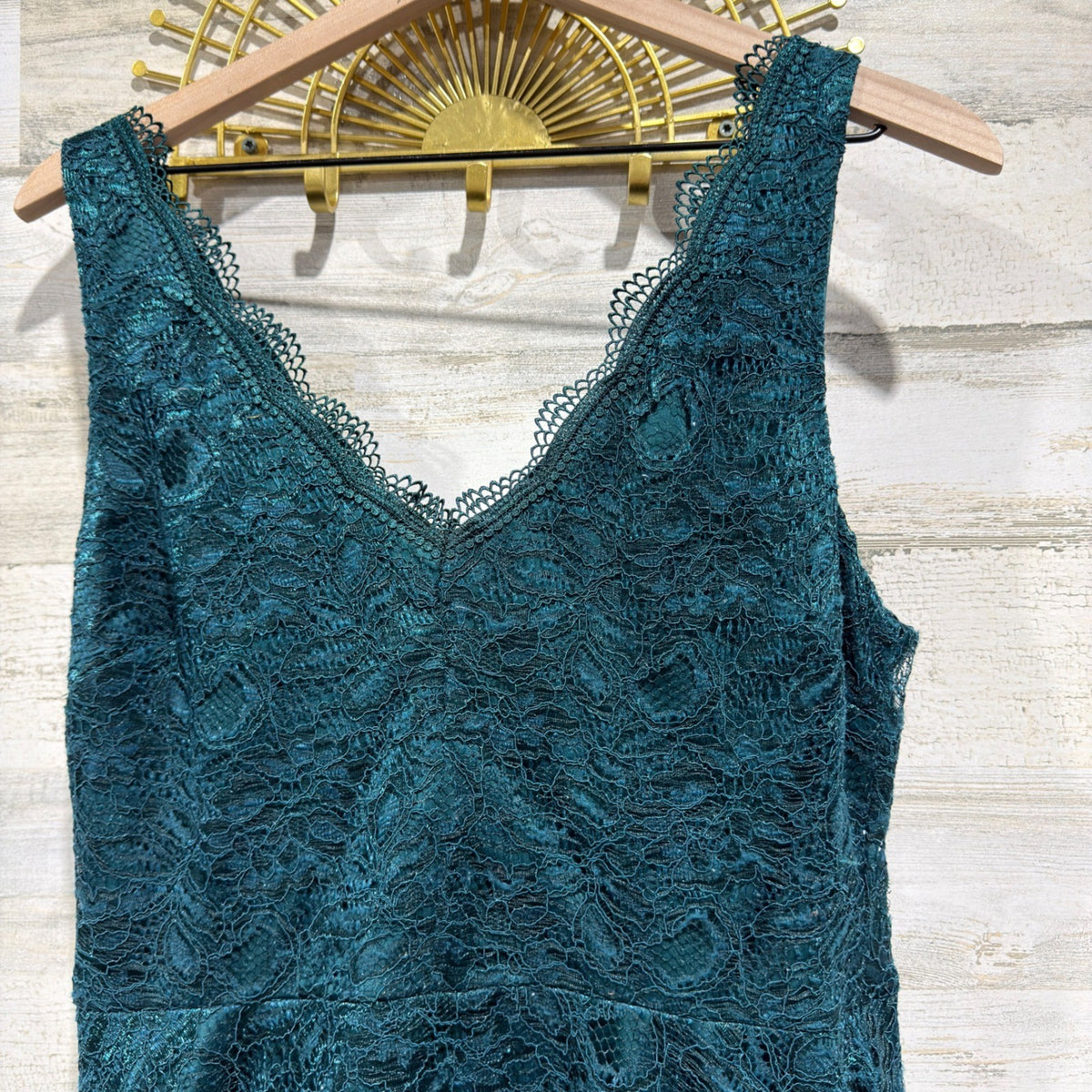 B. Darlin Lace Fit & Flare Dress Women 15/16 Teal Green Metallic Formal EUC5