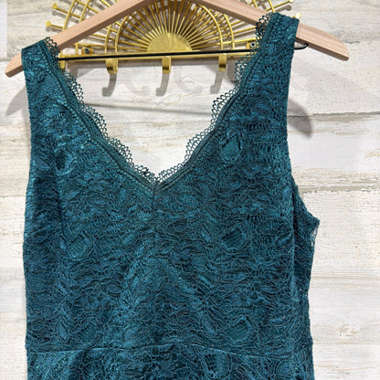 B. Darlin Lace Fit & Flare Dress Women 15/16 Teal Green Metallic Formal EUC5