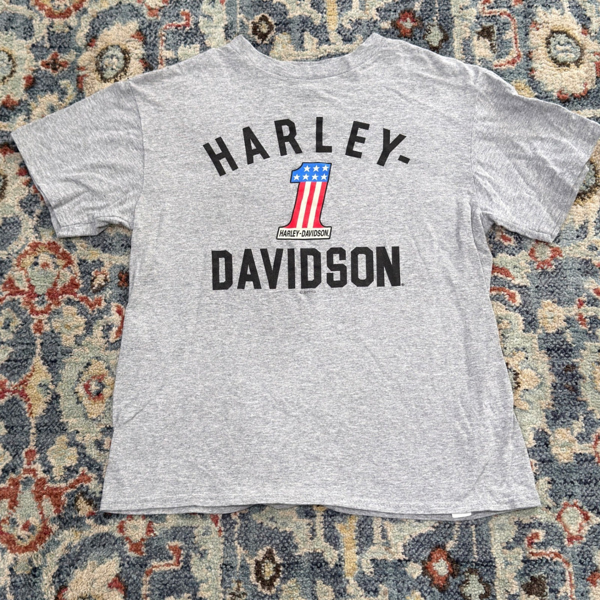 Harley Davidson Graphic Tee Kids Youth Medium Gray Logo Americana EUC0