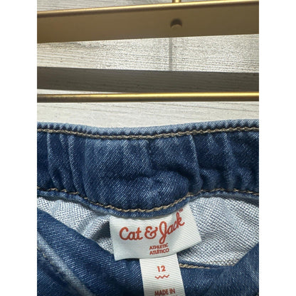 Cat and Jack Denim Joggers Boys Size 12 Blue Athletic Fit Drawstring EUC1