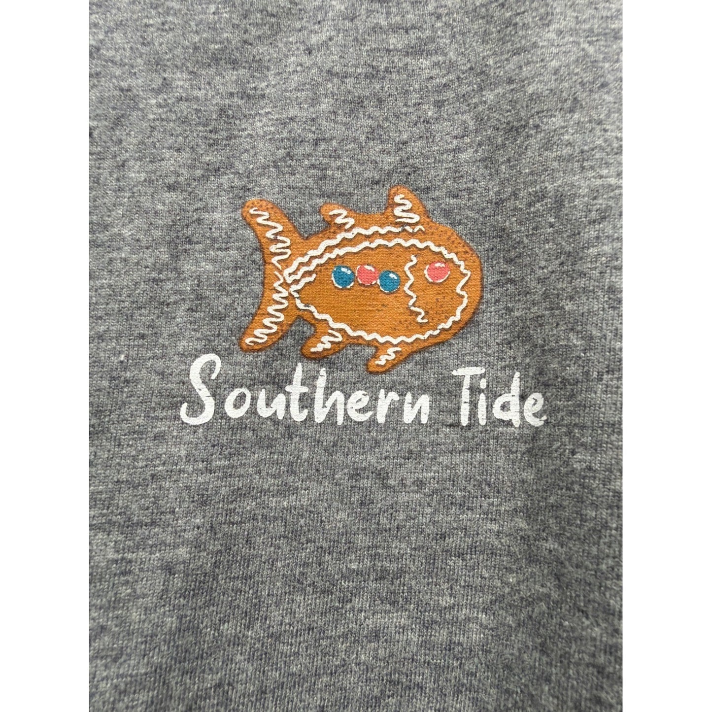 Southern Tide Long Sleeve Shirt Boys XS Gray Gingerbread Fish Holiday Prep EUC1