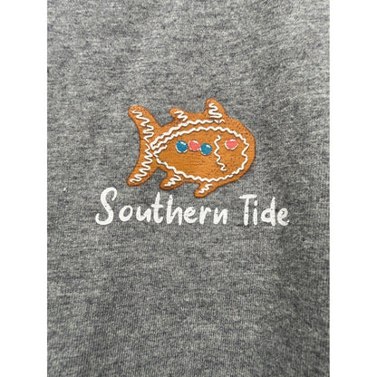 Southern Tide Long Sleeve Shirt Boys XS Gray Gingerbread Fish Holiday Prep EUC1