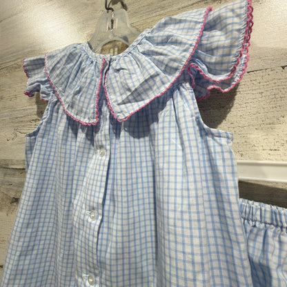 The Beaufort Bonnet Company Gingham Dress Set Girls 2T Blue Cotton Classic EUC6