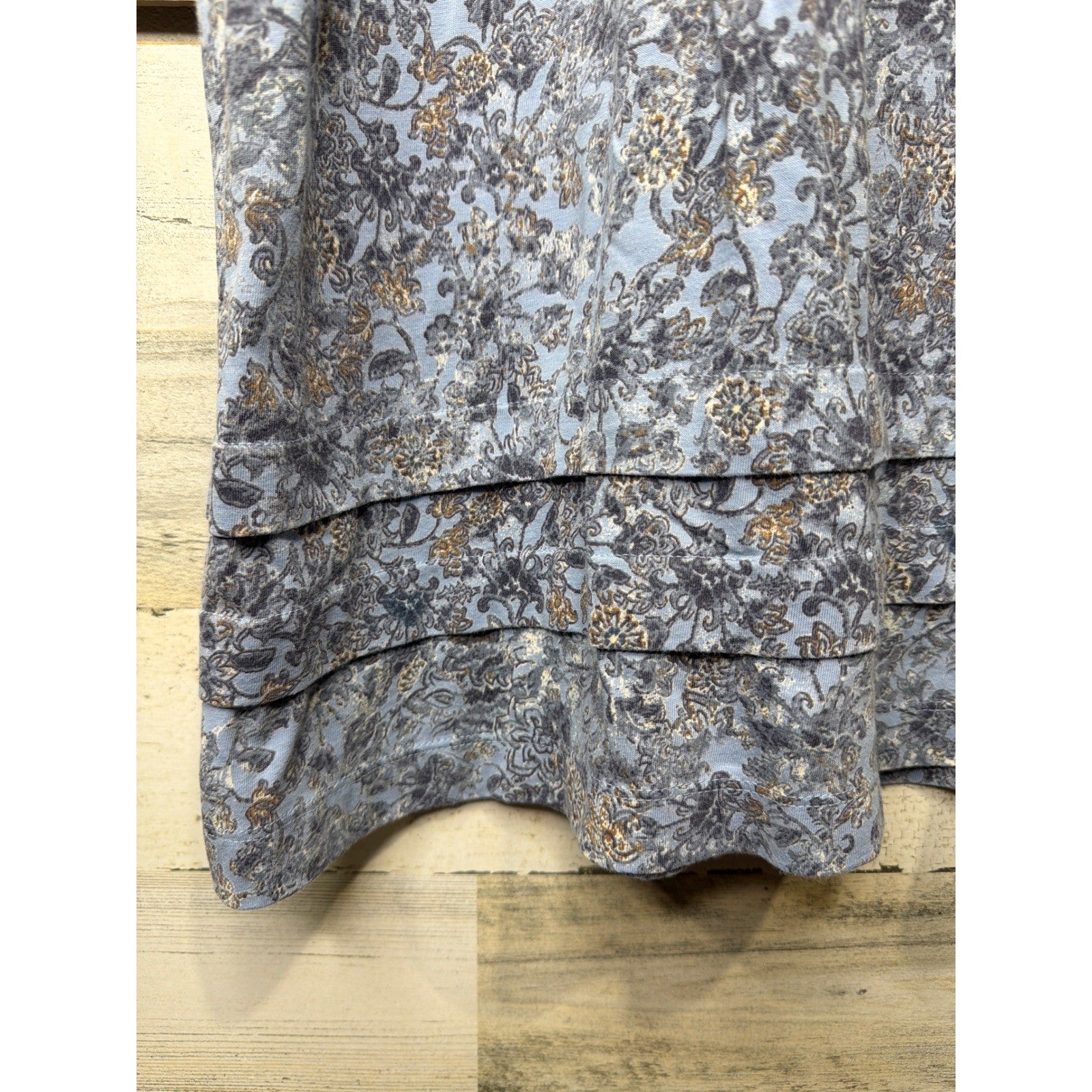 Pure Jill T-Shirt Dress Women XS Blue Floral V-Neck Cotton Lagenlook EUC5
