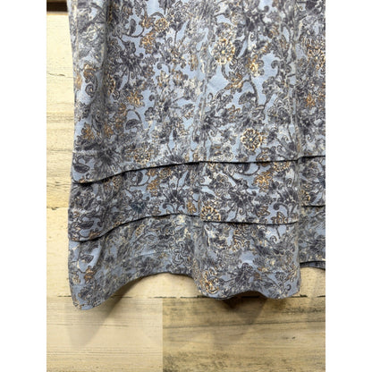 Pure Jill T-Shirt Dress Women XS Blue Floral V-Neck Cotton Lagenlook EUC5