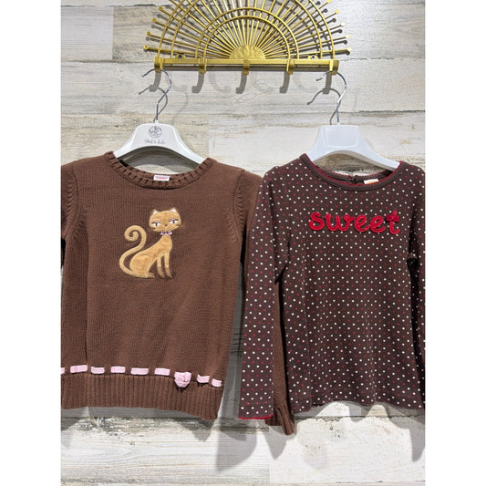 Gymboree Sweater Shirt Bundle Girls 5-6 5T Brown Cat Polka Dot y2k 2009 20100
