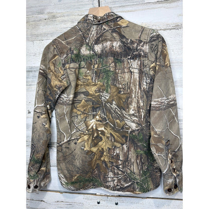 Cabela's Button Down Shirt Boys 12 Realtree Camo Hunting Gorpcore EUC3