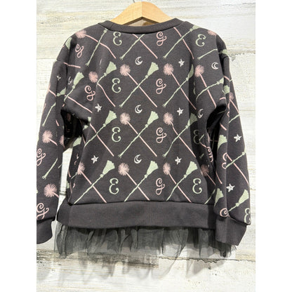 Modern Moments Wicked Sweatshirt Girls 5T Black Broomstick Tulle Goth EUC3