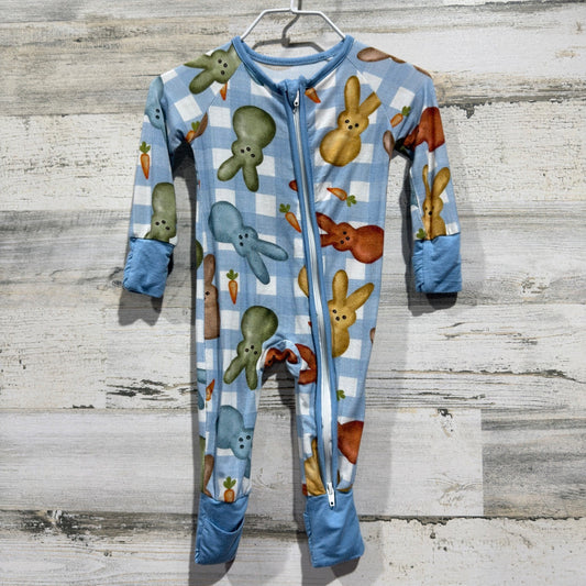 Bunny Gingham Romper Baby 0-3M Blue Bamboo Easter Spring EUC0