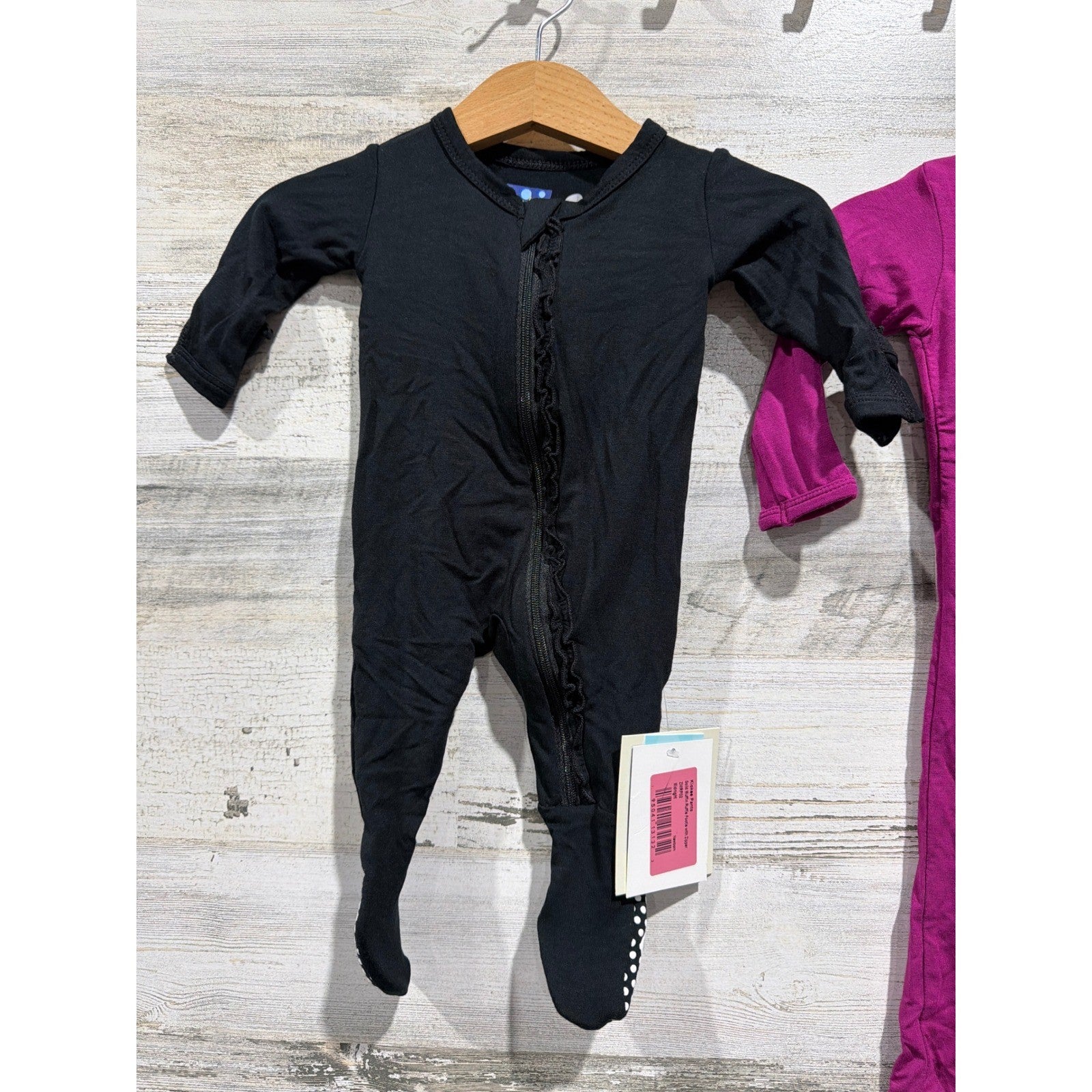 KicKee Pants Bamboo Footie Bundle Girls NB 0-3M Black Purple Ruffle Solid NWT1