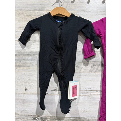 KicKee Pants Bamboo Footie Bundle Girls NB 0-3M Black Purple Ruffle Solid NWT1