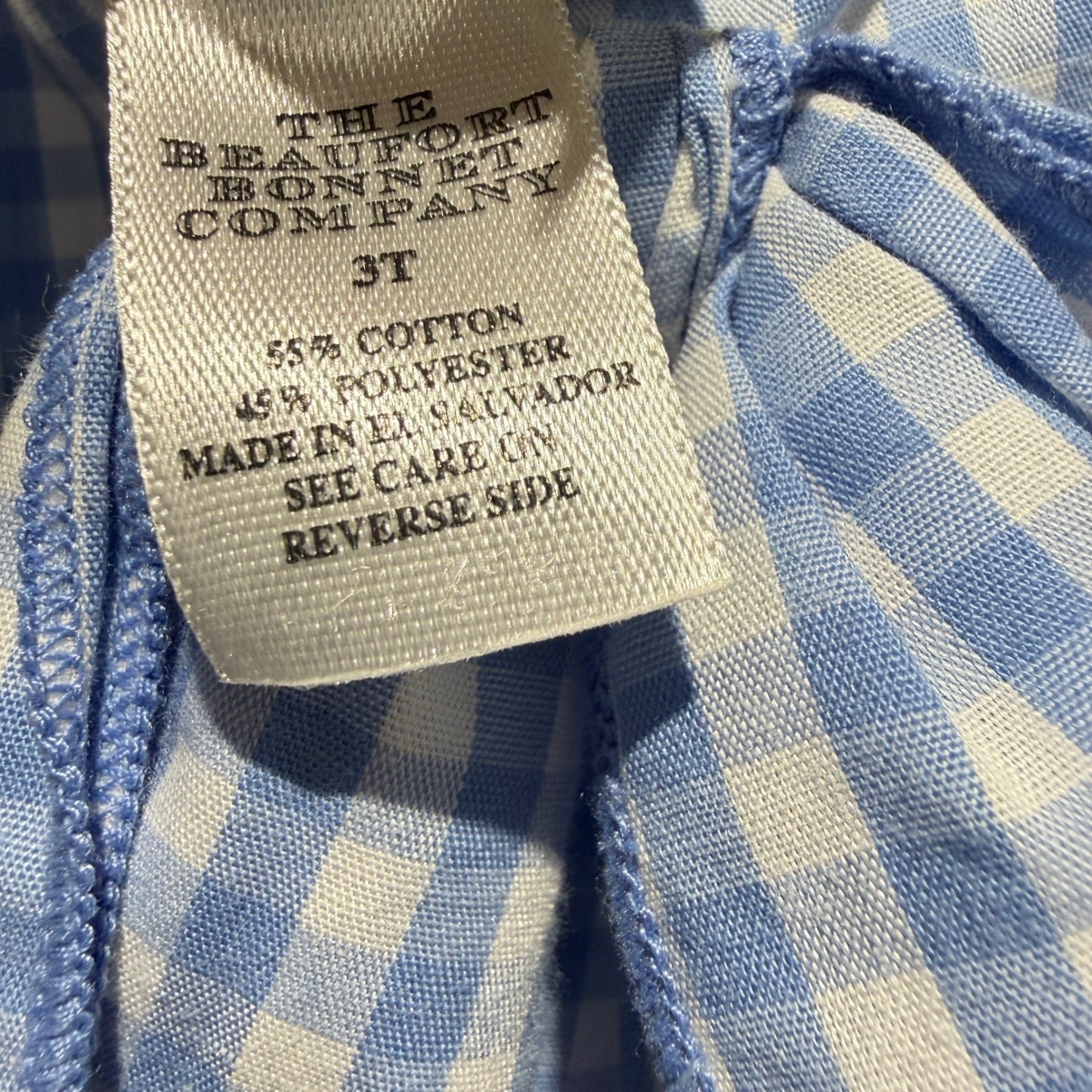 The Beaufort Bonnet Company Blouse Girls 3T Blue Gingham Bow Preppy3