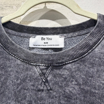 Be You Acid Wash Sweatshirt Women M Grey Cotton Blend Grunge Streetwear EUC1