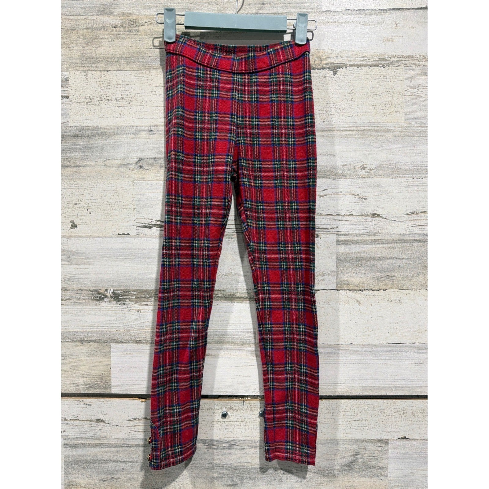 Janie and Jack Plaid Pants Girls 8 Red Tartan Gold Button Holiday EUC0