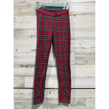 Janie and Jack Plaid Pants Girls 8 Red Tartan Gold Button Holiday EUC0