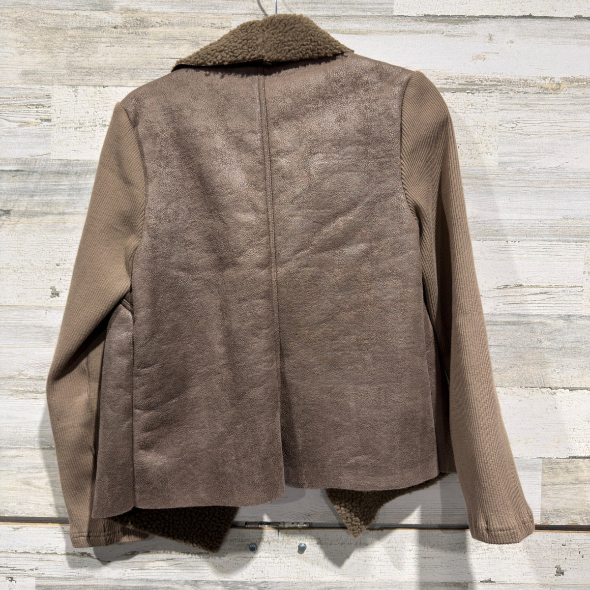 Miley and Molly Jacket Women M Brown Faux Suede Shearling Moto Cabincore EUC3