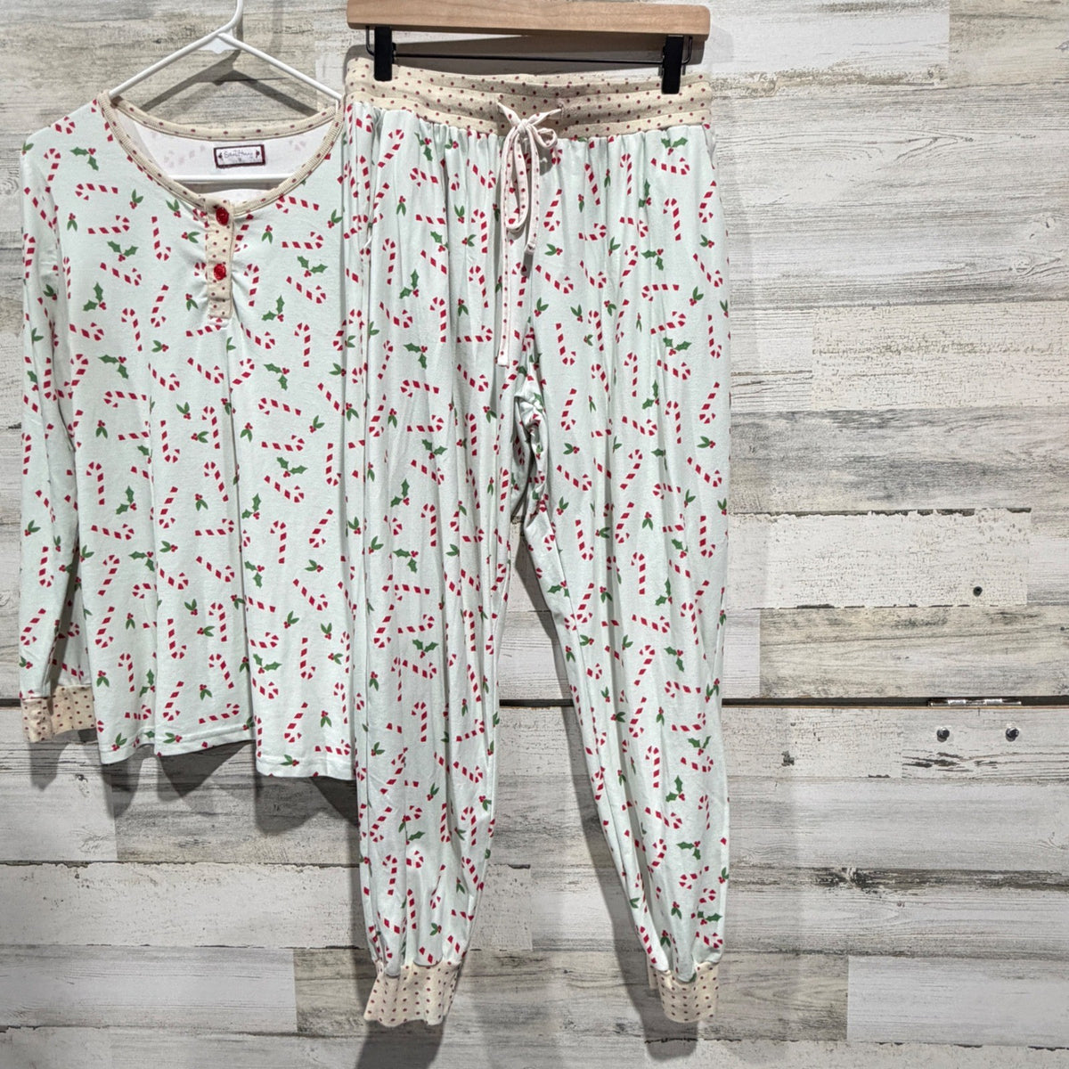 SweetHoney Pajama Set Women M Blue Candy Cane Holiday Festive GUC3