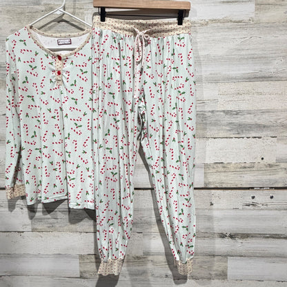 SweetHoney Pajama Set Women M Blue Candy Cane Holiday Festive GUC3
