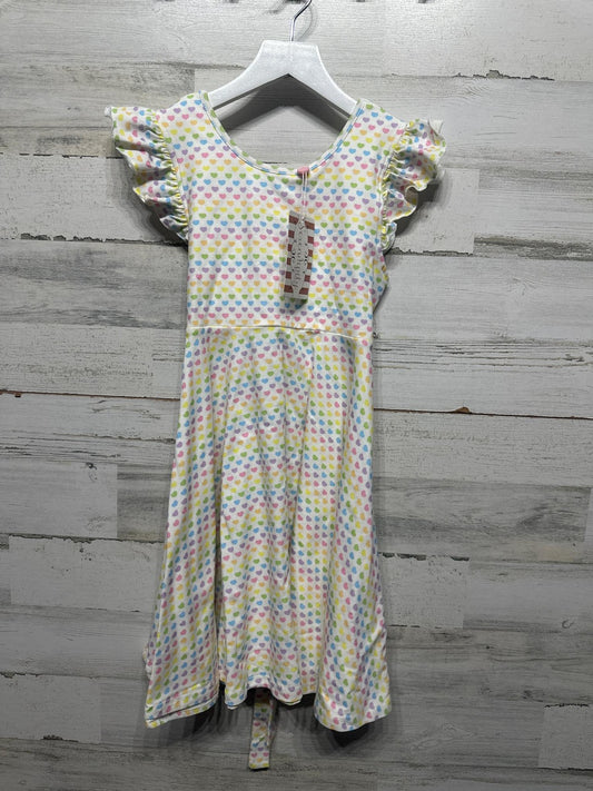 Serendipity Flutter Sleeve Dress Girls 10 White Rainbow Heart Print NWT0