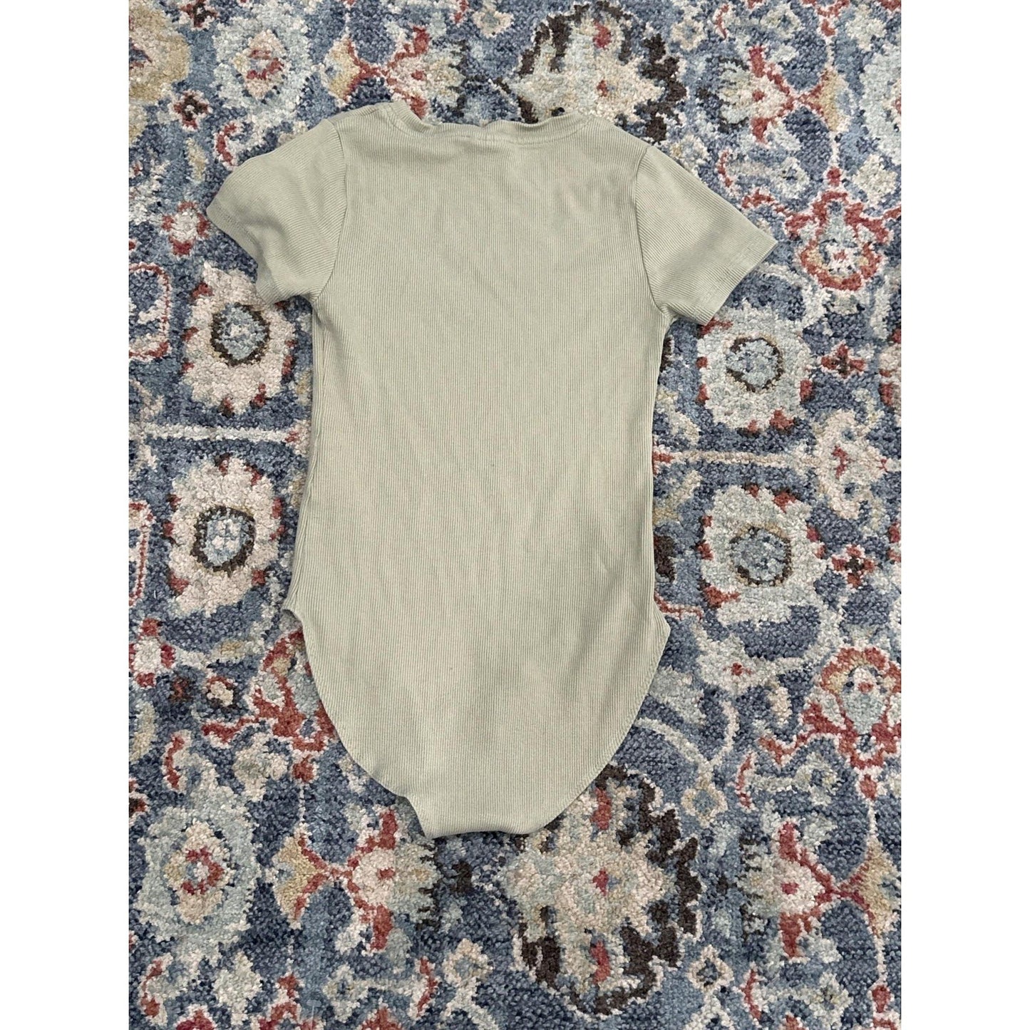 Zara Bodysuit Kids Size 10 Sage Green See The Good Ribbed Graphic EUC2