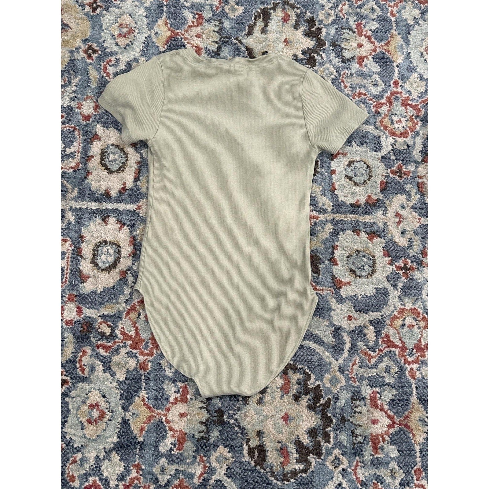 Zara Bodysuit Kids Size 10 Sage Green See The Good Ribbed Graphic EUC2
