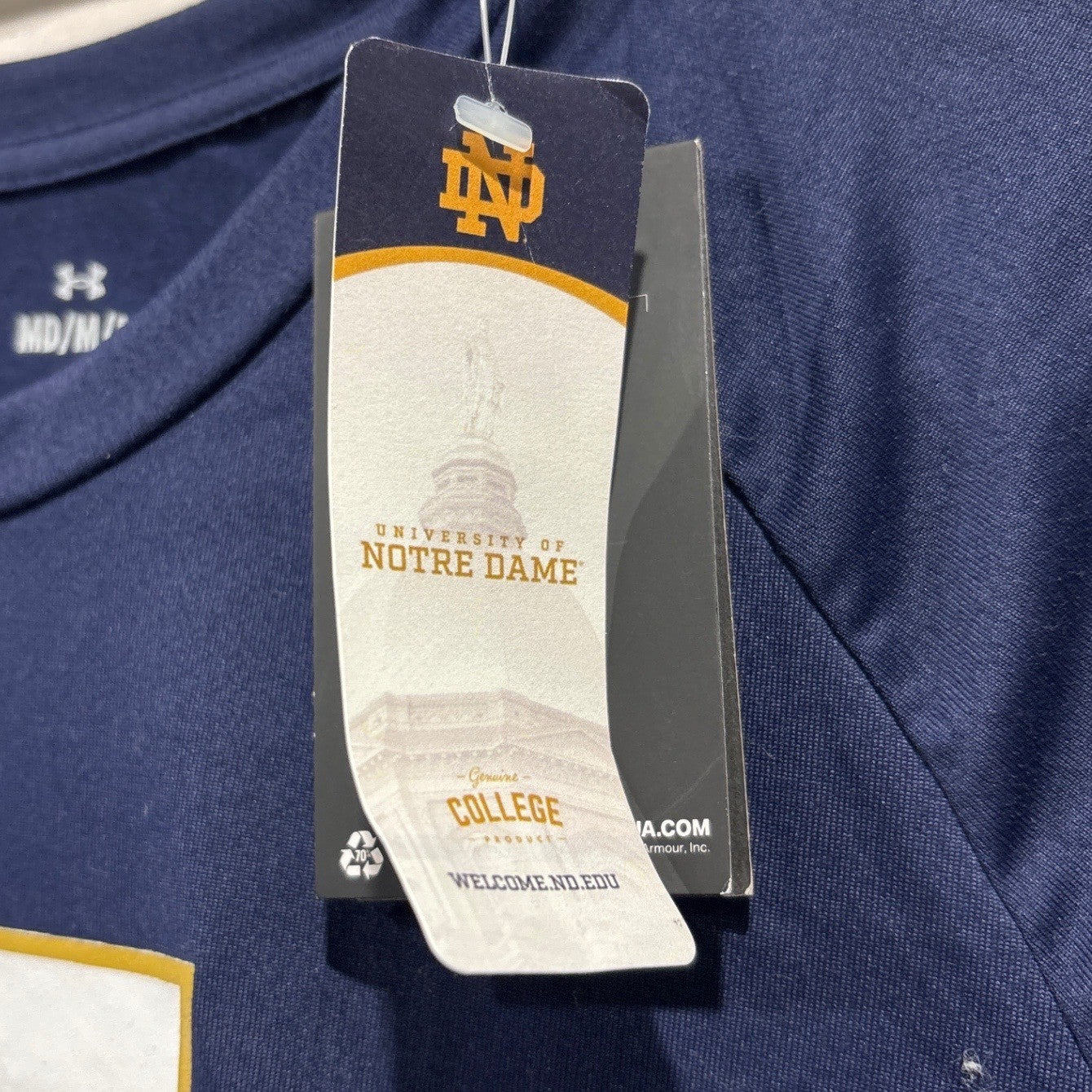 Under Armour Notre Dame Shirt Mens Medium Navy Blue Dri-Fit Collegiate NWT1