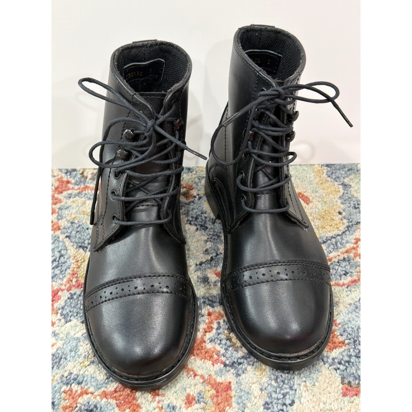TuffRider Paddock Boots Youth 2 Black Lace Up Equestrian Horse Riding1