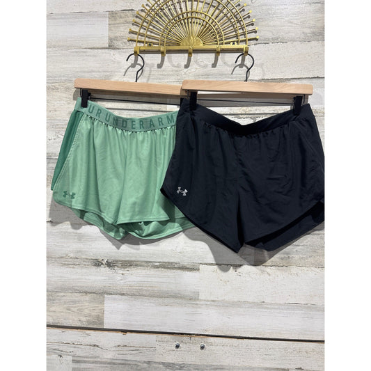 Under Armour Shorts Bundle Women Medium Green Black Athletic Sport Run0