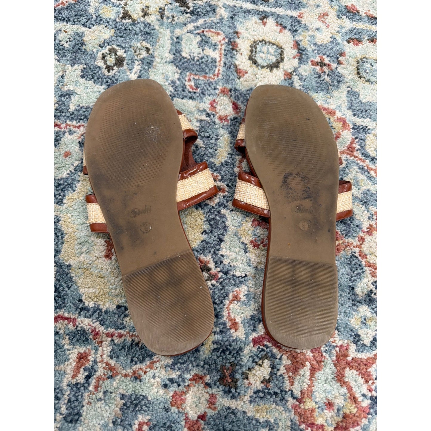 Shein Slide Sandals Women Size 9 Brown Raffia H-Strap Coastal EUC2