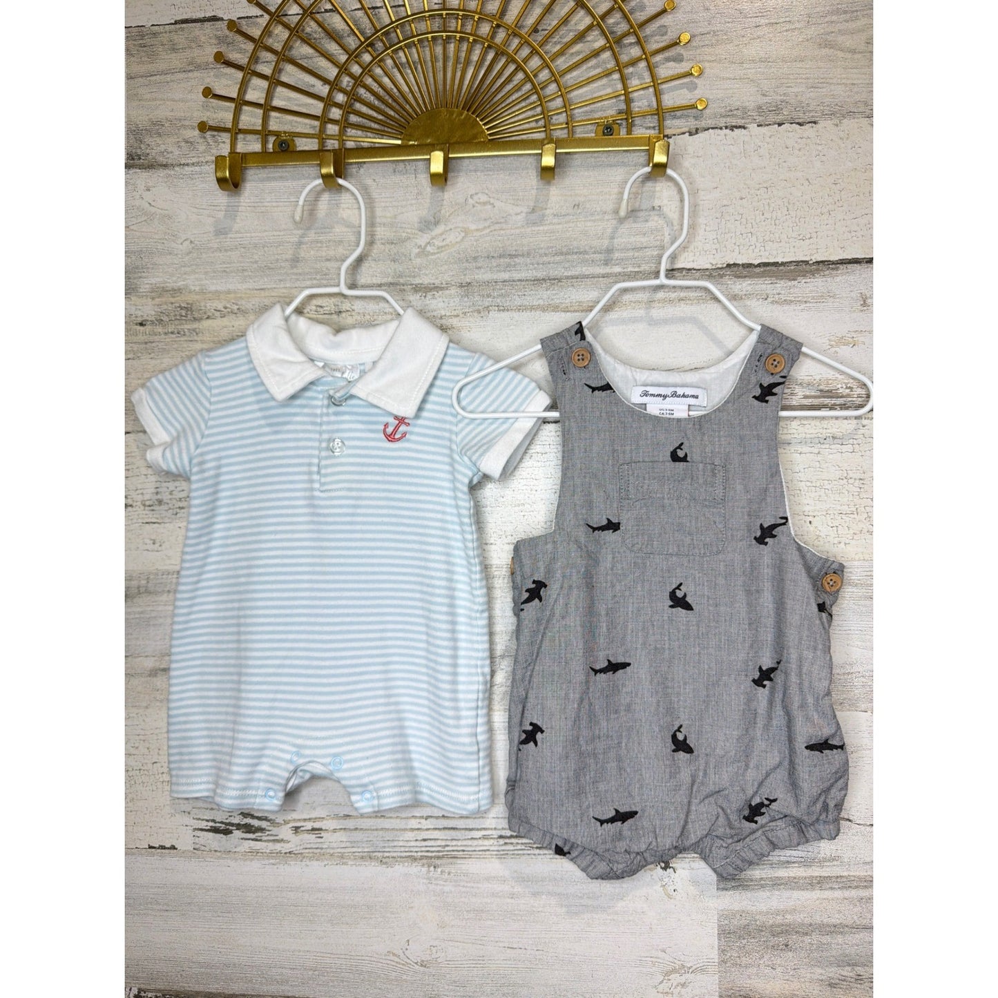Tommy Bahama Tres Beau et Belle Romper Bundle Boys 3-6M Blue Grey Nautical0