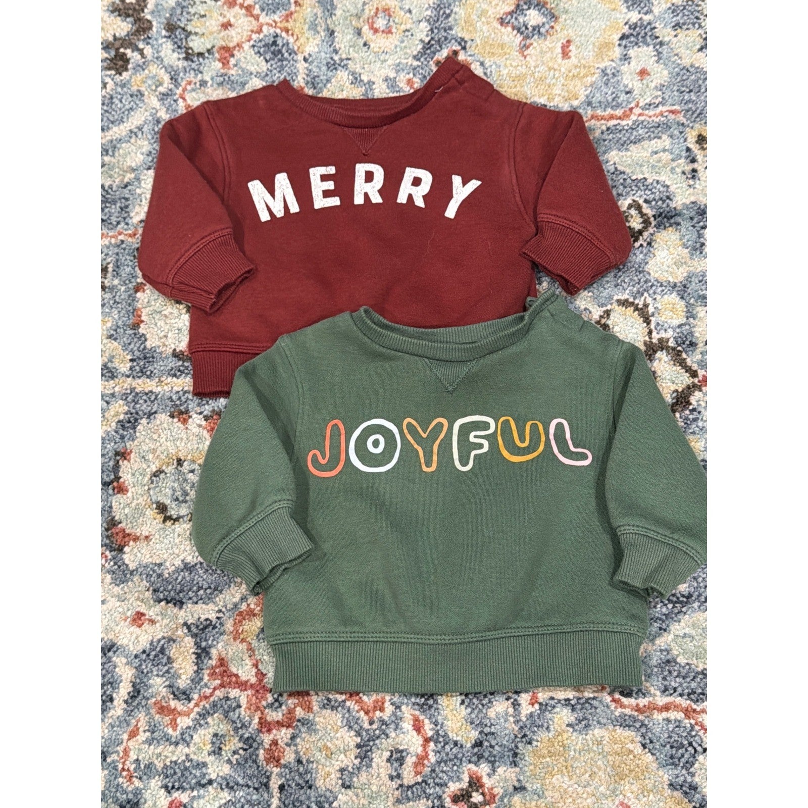 Little Co Sweatshirt Bundle Newborn Red Green Merry Joyful Holiday EUC0
