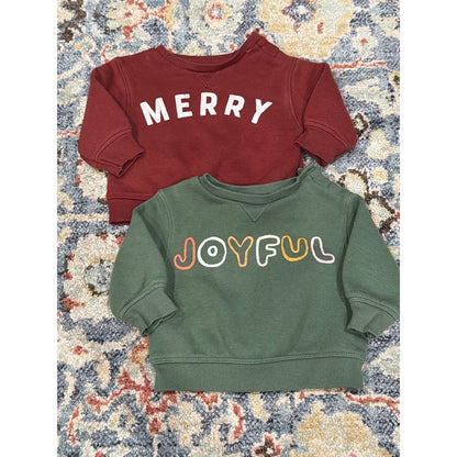 Little Co Sweatshirt Bundle Newborn Red Green Merry Joyful Holiday EUC0