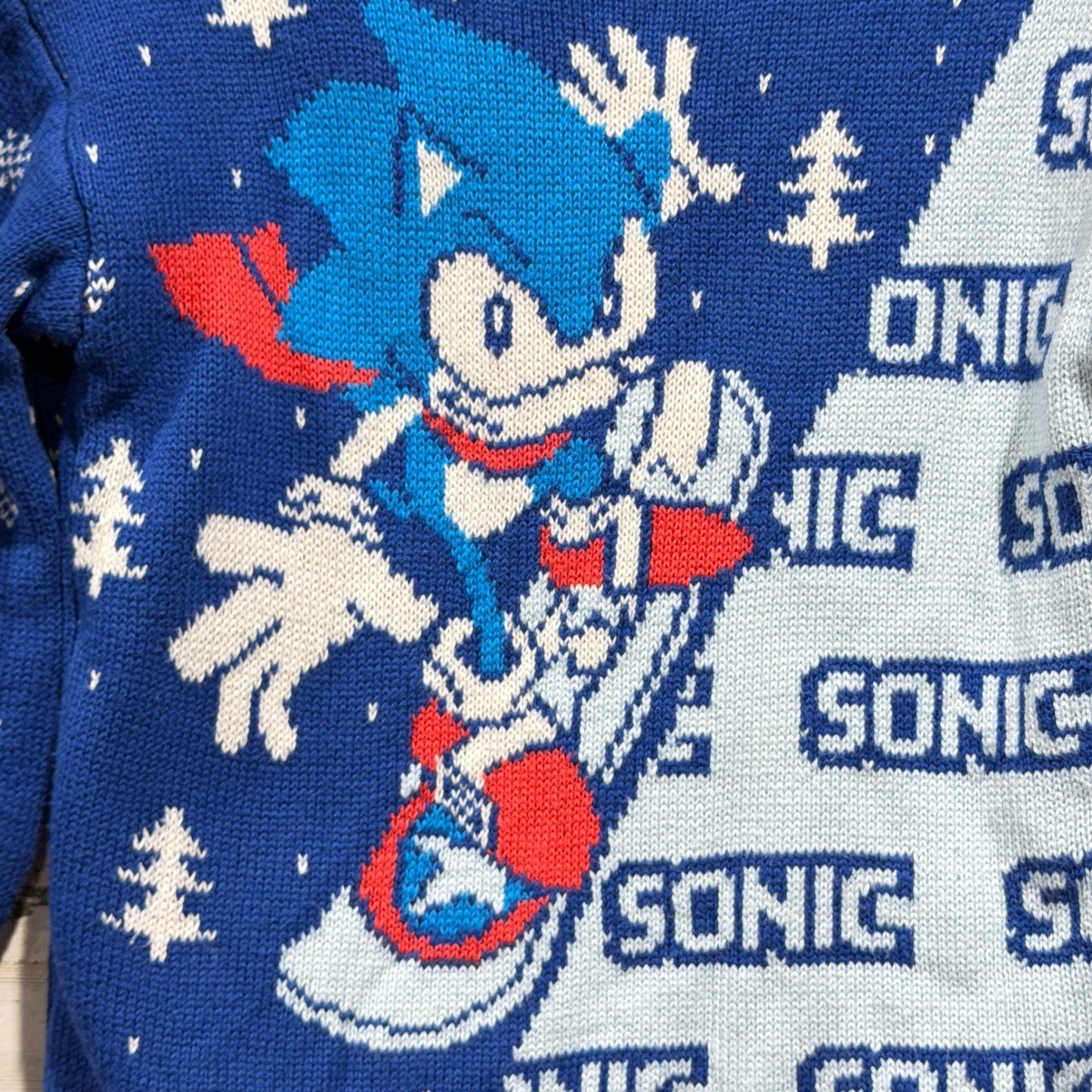 Sonic the Hedgehog Sweater Boys Small Blue Snowboard Character1