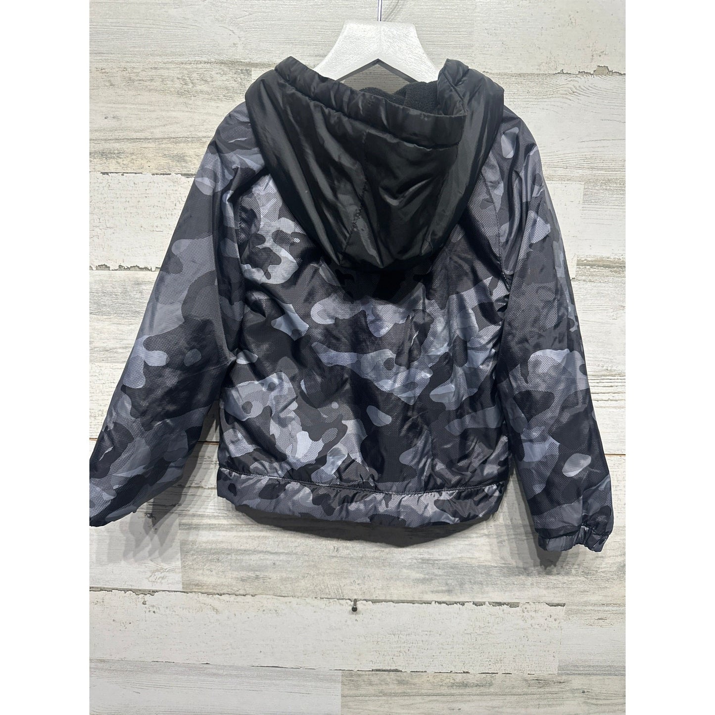 Nike Hooded Jacket Boys 4T Black Gray Camo Fleece Lined Full Zip Sporty EUC3