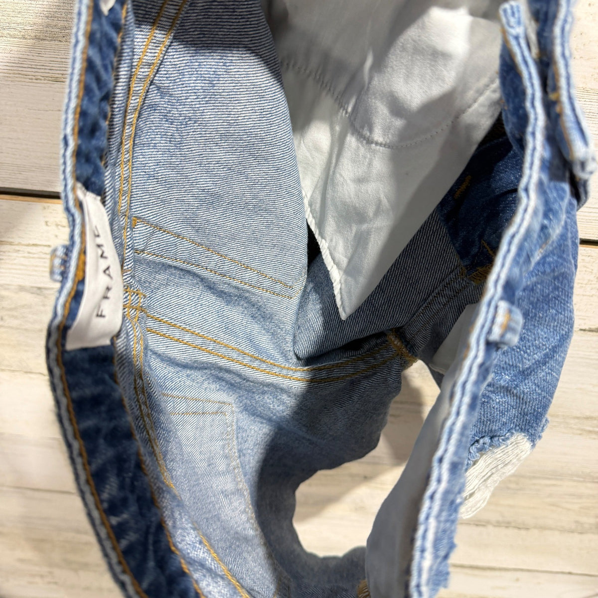 FRAME Le Grand Garcon Denim Shorts Women 23 Blue 100% Cotton Distressed Heron7