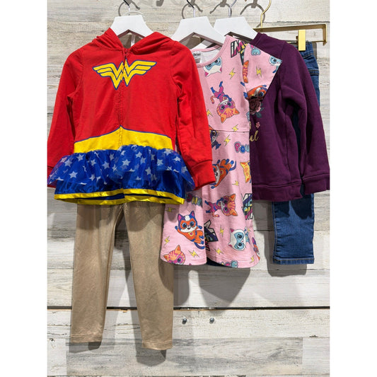 Childrens Place Old Navy Girls 3T 4T 5pc Bundle Wonder Woman Jeans EUC0