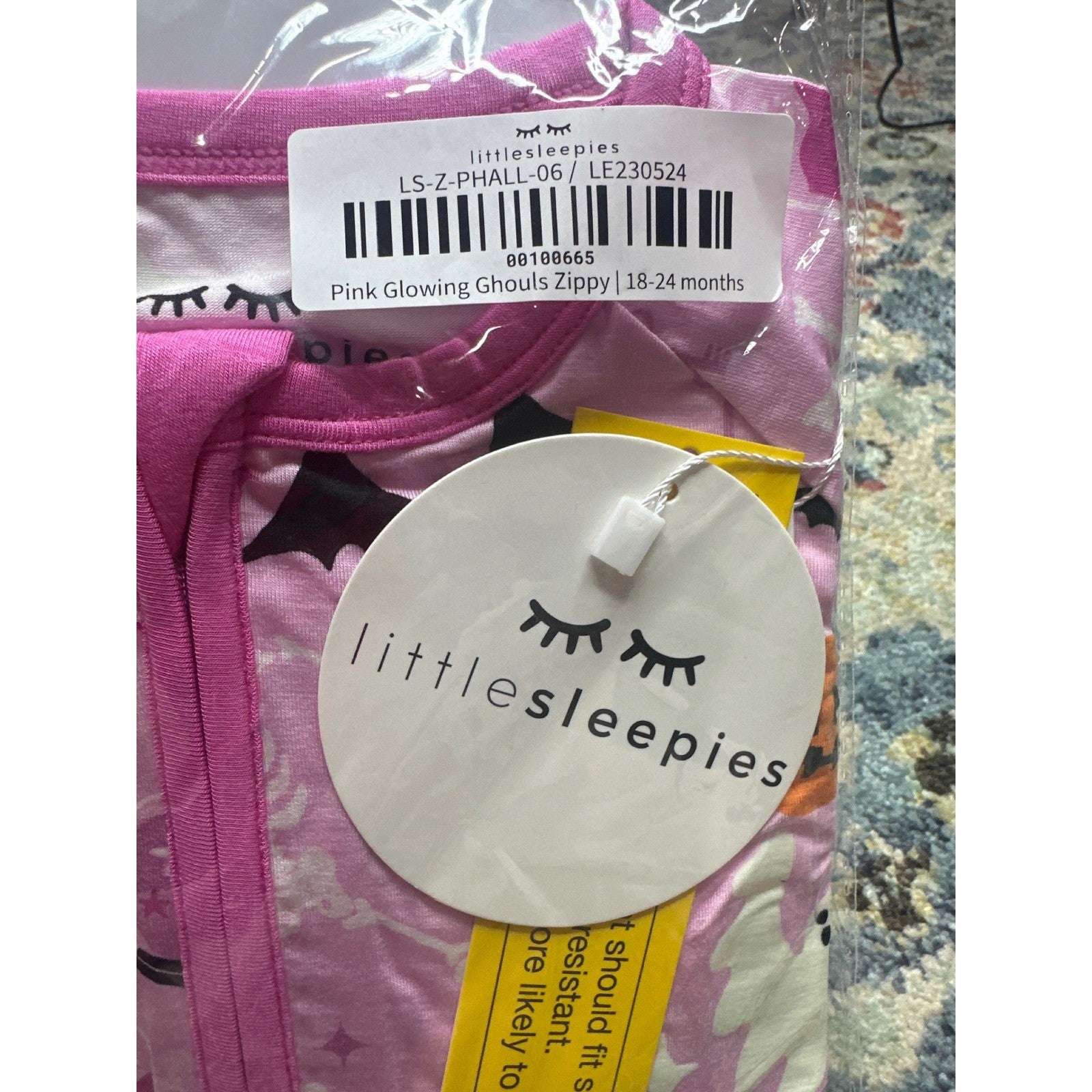 Little Sleepies Zippy Girls 18-24M Pink Glowing Ghouls Halloween Bamboo NWT1