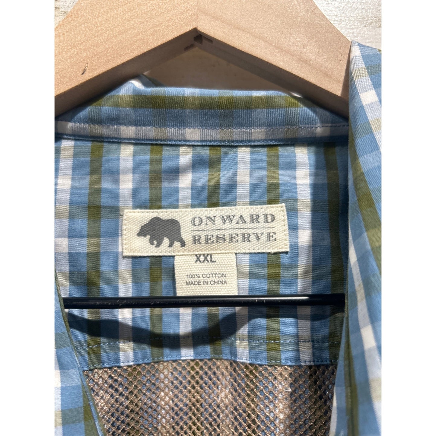 Onward Reserve Button Down Men XXL Blue Green Plaid Gingham Preppy EUC1