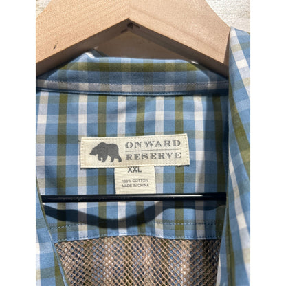 Onward Reserve Button Down Men XXL Blue Green Plaid Gingham Preppy EUC1
