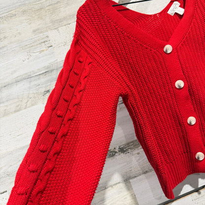 Jessica Simpson Cable Sleeve Cardigan Women XL Red Chunky Knit Preppy EUC2