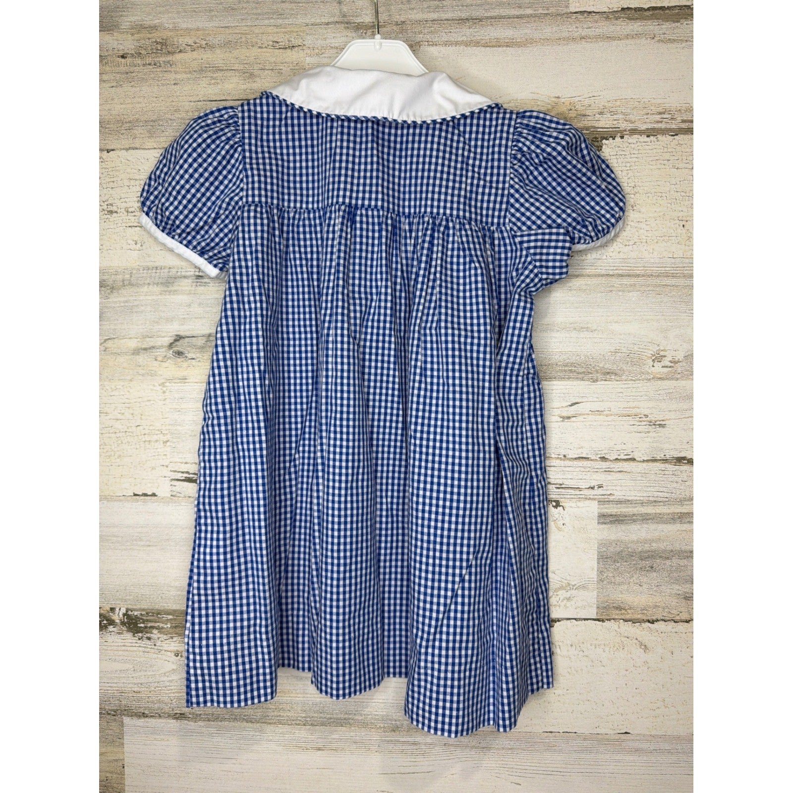 The Beaufort Bonnet Company Dress Girls 3T Blue Gingham Peter Pan Collar EUC1