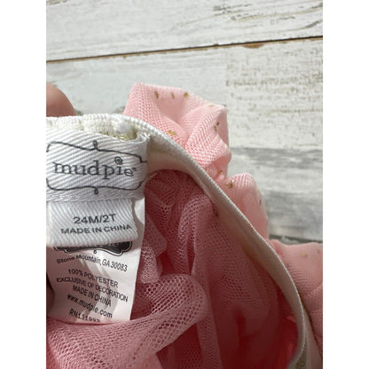 Mud Pie Tutu Skirt Girls 24M/2T Pink Gold Glitter Star Tulle EUC3