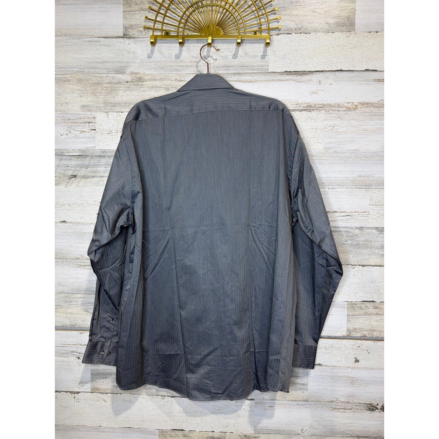 Van Heusen Dress Shirt Men 17.5 34/35 Grey Royal Herringbone Business Core NWT4