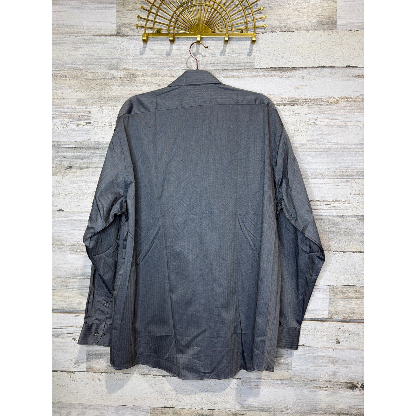 Van Heusen Dress Shirt Men 17.5 34/35 Grey Royal Herringbone Business Core NWT4