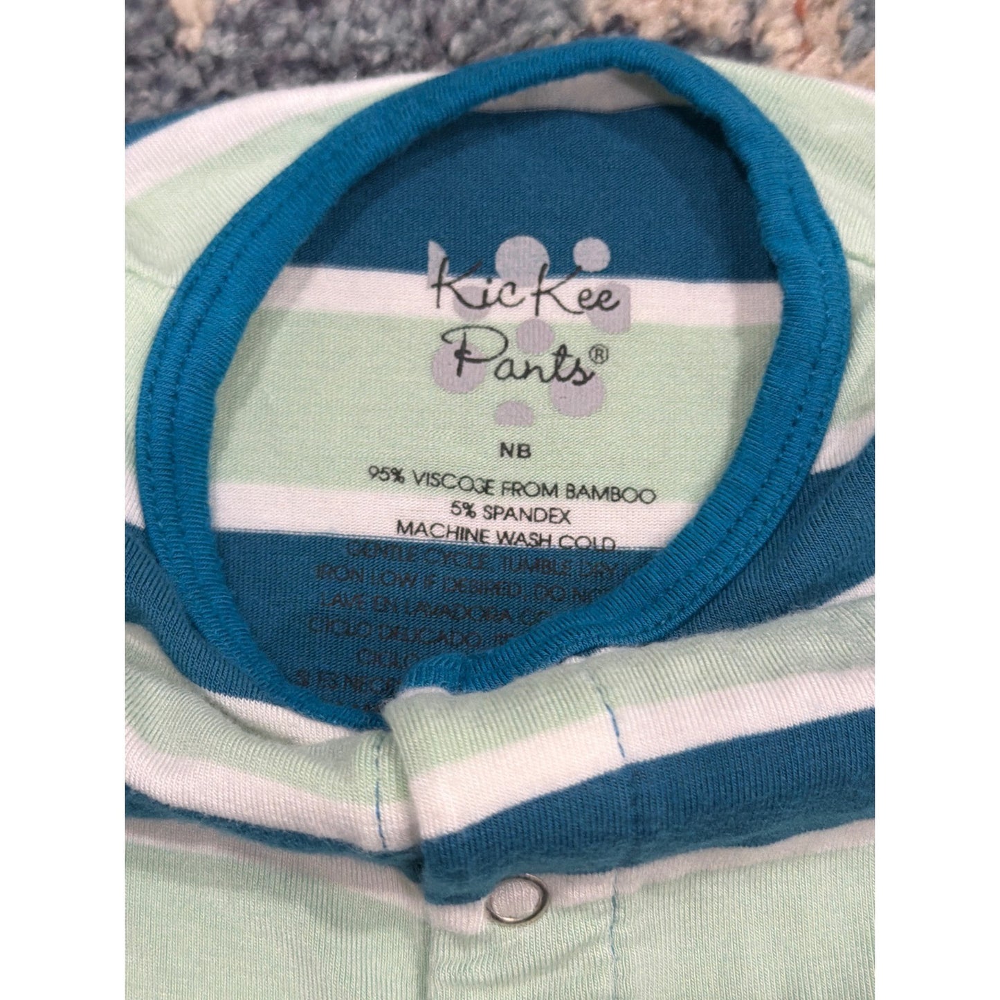 KicKee Pants Convertible Gown Romper Newborn Blue Green Striped EUC1