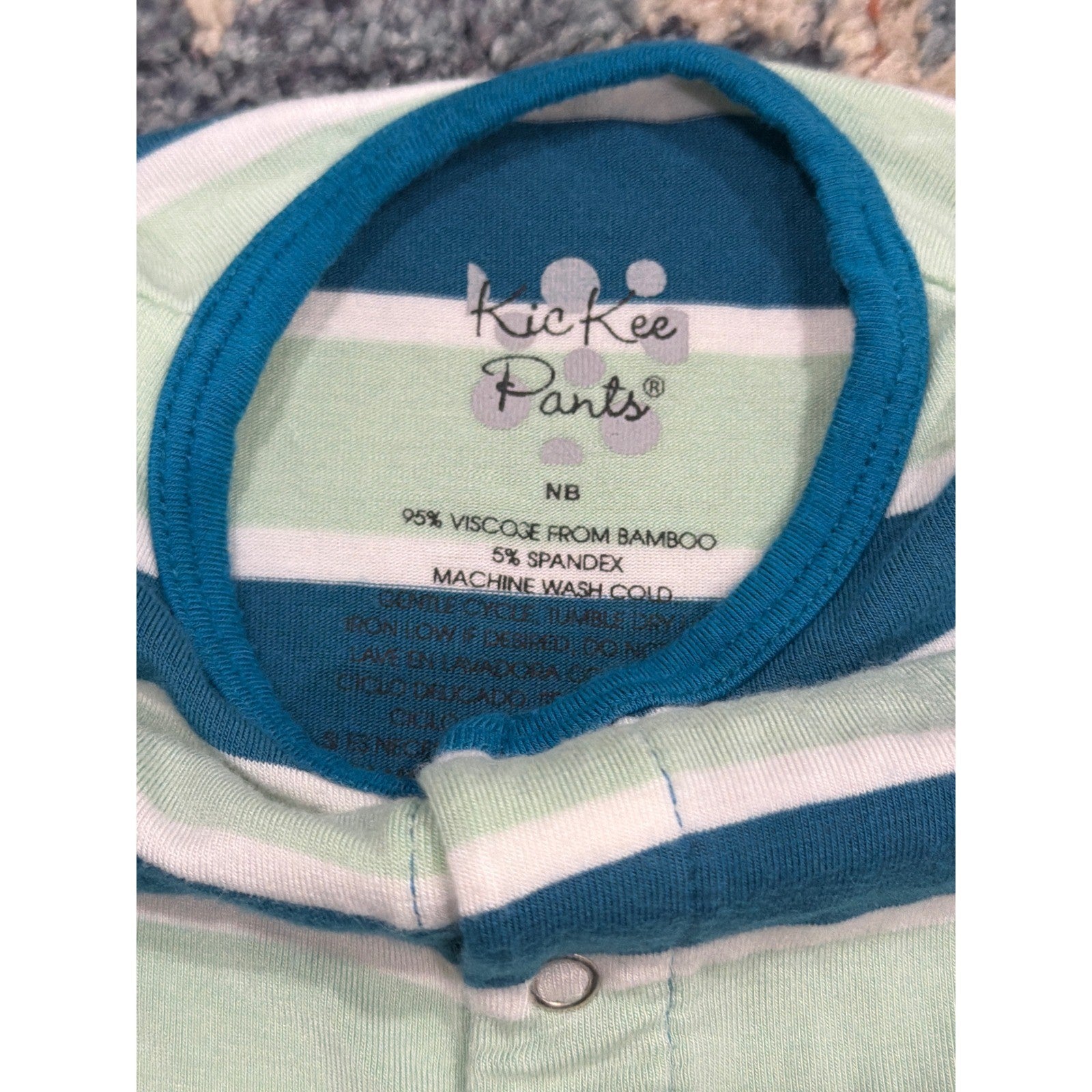 KicKee Pants Convertible Gown Romper Newborn Blue Green Striped EUC1