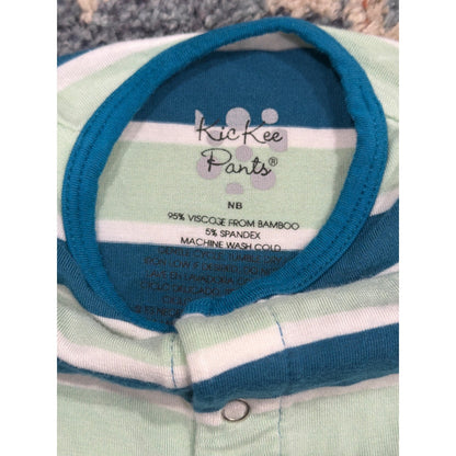 KicKee Pants Convertible Gown Romper Newborn Blue Green Striped EUC1