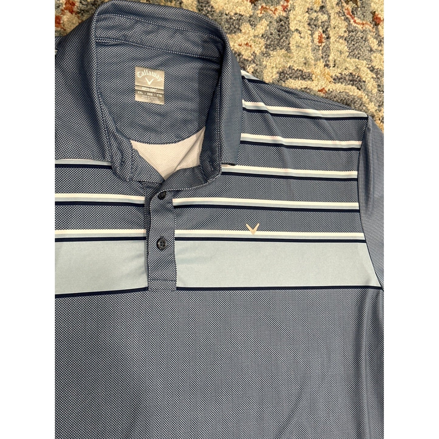 Callaway Golf Polo Shirt Lot Mens XXL Blue Black Striped Microprint3